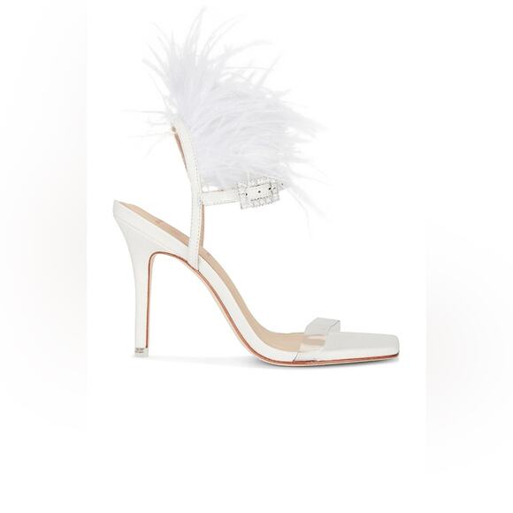 Black Suede Studio Trinity Heeled Sandal in White Leather - Picture 1 of 7